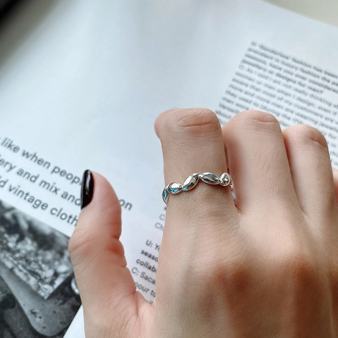 925 Sterling Silber Verstellbarer Ring Minimalistisches Olivenblatt Form Verflochtener Geometrischer Schmuck Damen