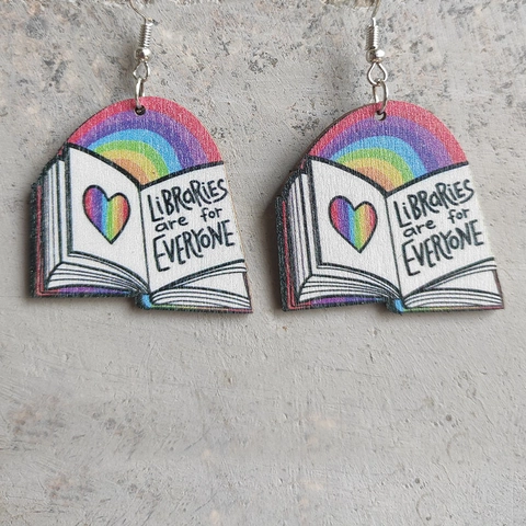 Ohrringe Aus Holz Buch Regenbogen Herz Libraries Are For Everyone Süßer Modeschmuck Für Lehrer Schüler