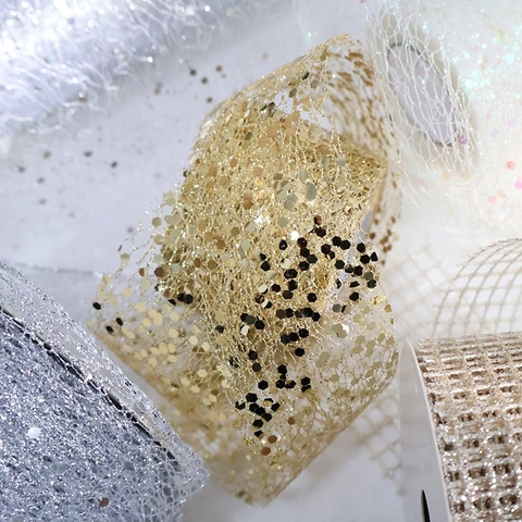 Ruban De Noël Paillettes Tulle Mousseline Maille Pailletée Motif Flocon De Neige Brillant Métallique Décoration Sapin DIY