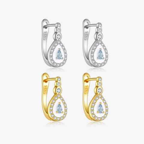 925 Sterlingsilber Wassertropfen Ohrringe Für Damen Hellblauer Stein Strass Eingelegte Emaille Huggie Hoop Ohrringe Schmuck