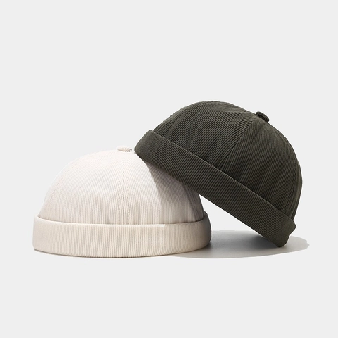 Gorro Docker De Pana Vintage Gorra Sin Ala Color Sólido Ajustable Streetwear Retro Miki Hat Para Hombre Mujer
