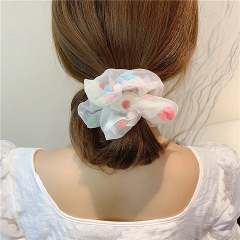 Coleteros De Tul Con Pompones De Colores Gomas Para El Pelo Lindas Estilo Coreano Organza Transparente Para Mujer