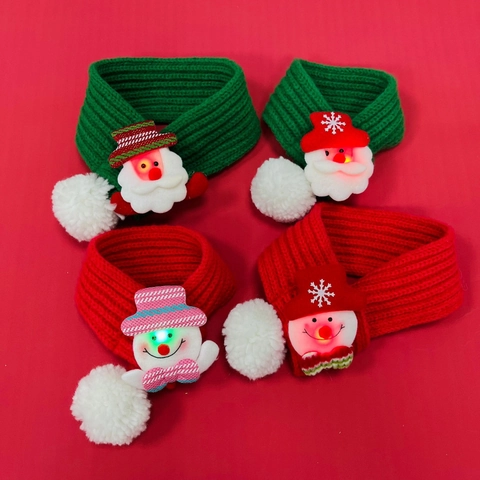 Pet Christmas Scarf Knitted Acrylic Wool Festive Neckwear With White Pom Pom And Cartoon Decor For Cats Dogs