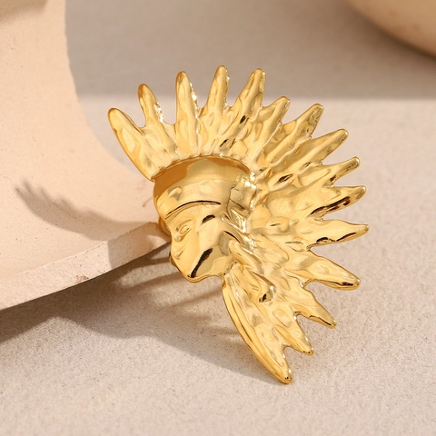 Anello Sole Acciaio Inossidabile Placcato Oro 18K Regolabile Aperto Bohemien Gioielli Per Donne