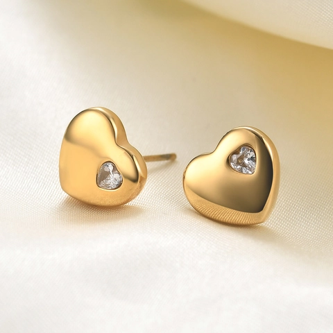 Herz Ohrstecker Edelstahl Vergoldet Mit Zirkonia Minimalistisches Hohles Herzförmiges Schmuckstück Für Damen