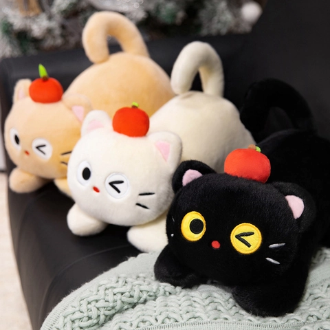 Peluche Gatto Carino Con Decorazione Mela Rossa Bambola Morbida Gattino Per Bambini Regalo Compleanno