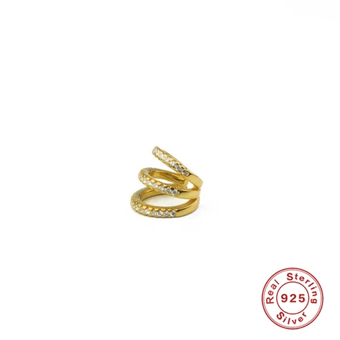 Orecchino A Clip Spirale A Tre Strati Argento Sterling 925 Con Zirconia Senza Buco Ear Cuff Minimalista Punk Moda