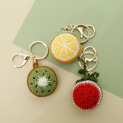 Porte-clés Fruits Crochetés À La Main Pendentifs En Laine Tricotée Pour Femmes Filles Pastèque Kiwi Accessoire De Sac