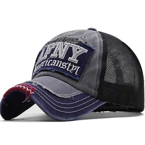 Gorra De Camionero Distressed Algodón Malla Béisbol AFNY NY Bordado Lavado Ajustable Transpirable Exterior Deporte Unisex