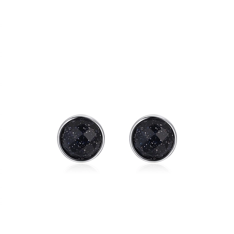Orecchini A Lobo Tondi In Siderite Blu Con Perno In Argento Sterling 925 Gioielli Di Moda Geometrici Per Donna