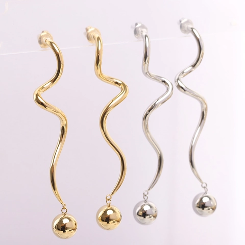Pendientes de Botón en Espiral de Acero Inoxidable Con Poste de Plata de Ley 925 Largo Colgante de Bola Joyería para Mujer