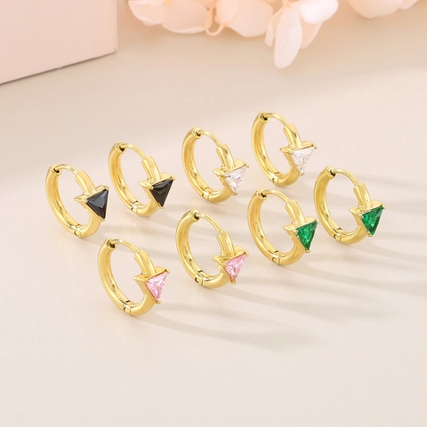 Orecchini A Cerchio Triangolari Geometrici Acciaio Inossidabile Placcato Oro 18K Intarsio Zircone Gioielli Per Donne