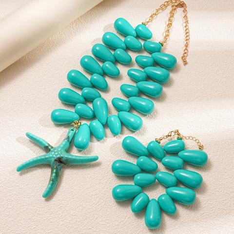 Seestern Anhänger Perlenkette Acryl Tropfenperlen Böhmischer Sommer Resort Schmuck Mode Accessoire Für Damen