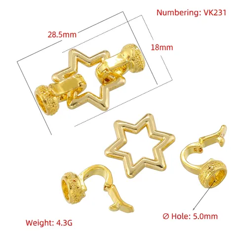 Chiusura Connettore Ottone Placcato Oro Cuore Stella DIY Collana Bracciale Componente Gioielleria