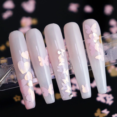 Pink Gold Nail Art Sequins Schmetterling Herz Blume Hase Formen PET Glitzer Für Maniküre DIY Dekoration