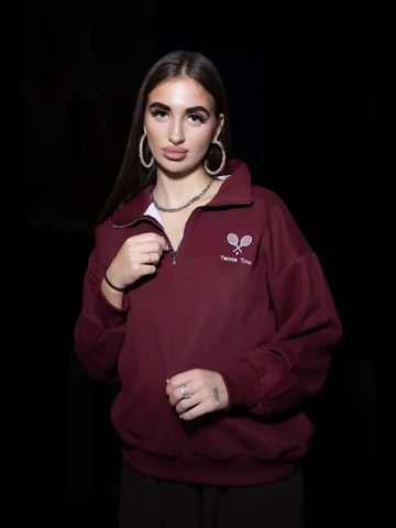 Women Zip Neck Sweatshirt Oversized Long Sleeve Tennis Graphic Cotton Polyester Blend Sporty Casual Pullover Top