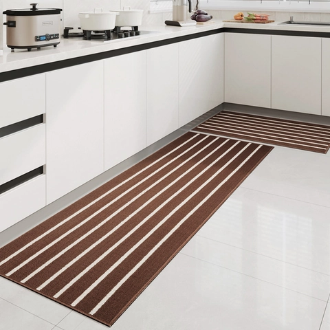 Kitchen Floor Mat Rug Polypropylene Loop Pile Absorbent Non-Slip Striped Geometric Modern Home Washable Anti-Oil
