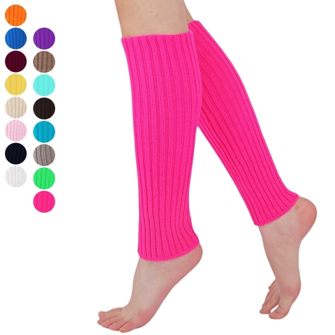 Women Ribbed Knit Leg Warmers Solid Color Neon Fluorescent Winter Warm Long Socks For Dance Performance Costume Accessories