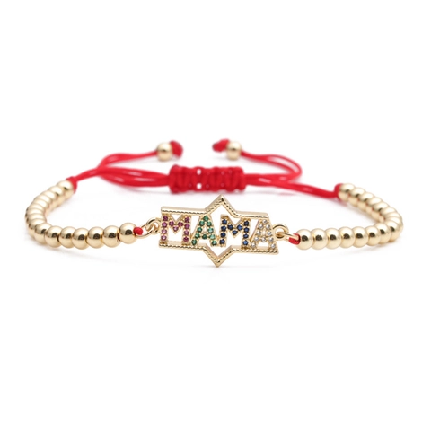 Mama Letter Bracelet Copper Colorful Zircon Micro Pave Adjustable Pull String Jewelry Mother Day Gift Women