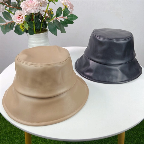Sombrero De Pescador De Cuero PU Color Sólido Invierno Cálido Estilo Urbano Retro Sencillo Para Hombre Mujer Ajustable