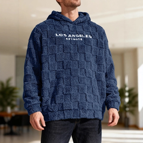 Herren Hoodie Lammwolle Schachbrettmuster Schwergewicht Lose Pullover Los Angeles Buchstaben Stickerei Lässig Sweatshirt