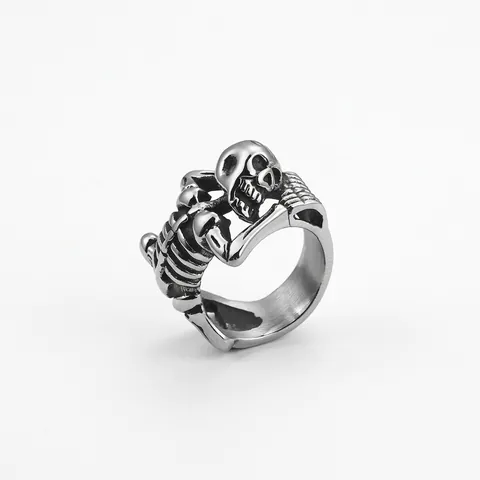 Bague Crâne Squelette Vintage Acier Inoxydable Punk Gothique Rétro Bijoux Biker Pour Hommes Halloween Party Hip Hop