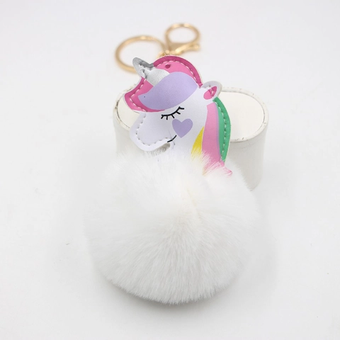 Llavero Colgante de Unicornio de Dibujos Animados con Bola de Piel Sintética para Mujer Piel Artificial Cuero PU Aleación Llavero de Pompón Accesorio de Bolso