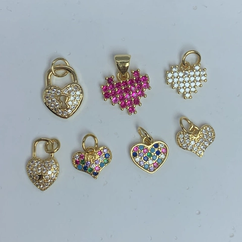 Ciondoli A Cuore Per Creazione Gioielli DIY Rame Placcato Oro 18K Zirconia Cubica Pendenti Colorati Brillant