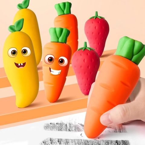 Fruit Vegetable Shaped Erasers Large TPE Rubber Clean Erasing Dust Free For School Students Kids Carrot Strawberry Mango Novelty