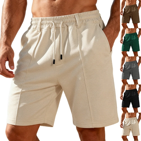 Herren Shorts Strukturiert Waffelstrick Polyester Kordelzug Elastischer Bund Lässig Sportlich Laufen Gym Sport Sommer