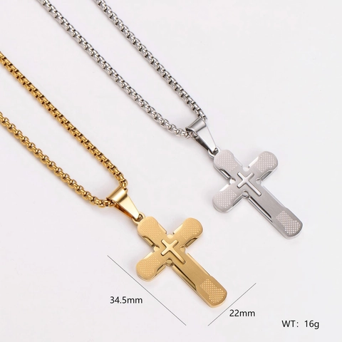 Collar Con Colgante De Cruz De Acero Inoxidable 304 Texturizado Doble Capa Hip Hop Joyería Religiosa Para Hombres