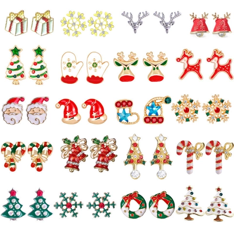Pendientes De Navidad Aleación Esmalte Diamantes De Imitación Reno Copo De Nieve Joyería Festiva