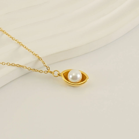 Collana Con Pendente Di Künstliche Perle Acciaio Inossidabile Placcato Oro 18K Design Ovale Cavo Minimalista Gioielli Da Donna