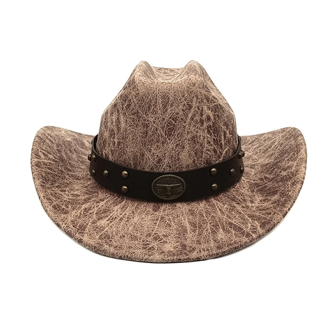 Western Cowboyhut In Wildlederoptik Mit Bullen-Abzeichen Und Nietenturband Vintage Outdoor Sonnenschutz