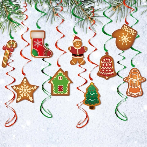 Decoraciones Colgantes En Espiral De Navidad Cartón PVC Hombre De Jengibre Dulces Decoración De Techo Para Fiesta