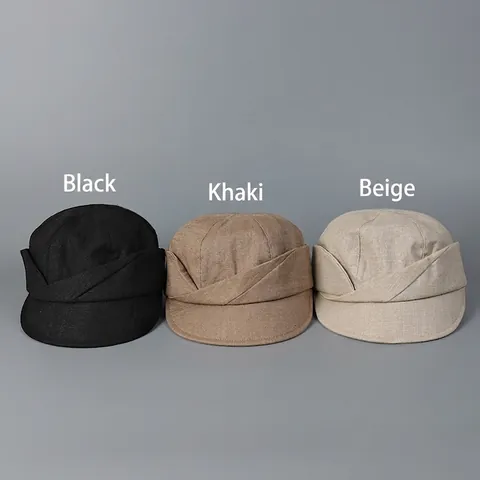 Gorra De Vendedor De Periódicos De Algodón Y Lino Para Mujer Transpirable Plegable Retro Color Sólido Protección Solar Ligera