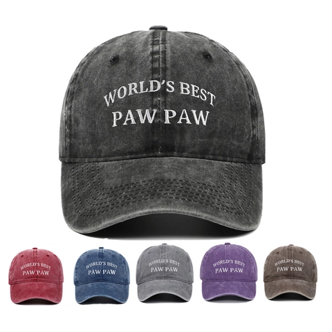 World's Best Paw Paw Embroidered Baseball Cap Washed Cotton Vintage Soft Top Adjustable Sun Hat Gift For Grandpa