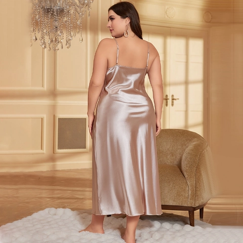 Damen Nachthemd Übergröße Satin Satinnimitat Spaghetti Träger Wasserfallausschnitt Ärmelloses Slipkleid Nachtwäsche