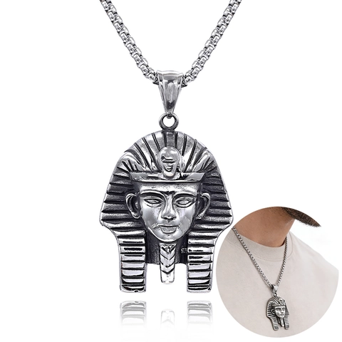 Collana Con Ciondolo Faraone Egiziano Antico Re Tut Acciaio Inossidabile Gioielli Testa Mitica Retrò Per Uomo