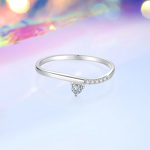 Anillo de Onda Geométrica de Plata de Ley 925 para Mujer Joyería de Moda con Diamantes de Imitación Incrustados Anillo Ajustable Color Plata