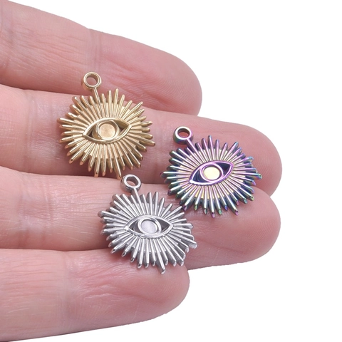 Ciondolo Malocchio In Acciaio Inossidabile Charm Radioso A Sole Per Creazione Di Gioielli Collana DIY Stile Lusso
