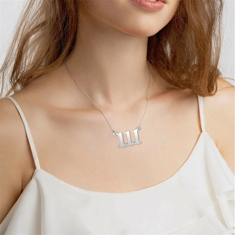 Collier Pendentif Numéro Ange Gothique Acier Inoxydable Plaqué Or Bijoux Hip Hop Style Rétro