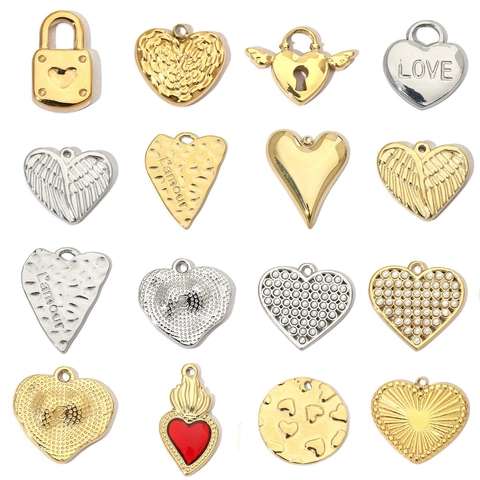 Ciondoli A Cuore Con Ali E Lucchetto Acciaio Inossidabile DIY Charms Per Creazione Gioielli Vintage Love Lucidati A Specchio