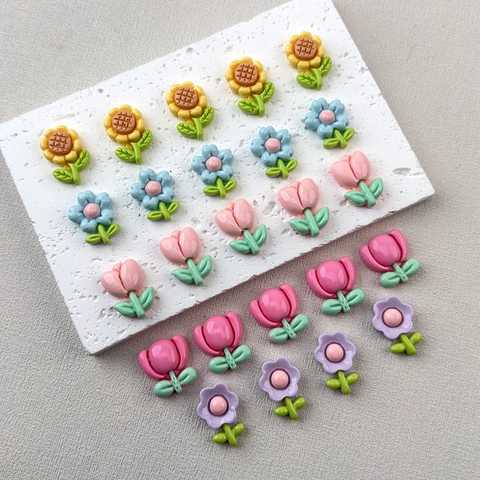 Colorful Resin Flower Charms Tulip Sunflower DIY Flatback Cabochons For Hair Clips Jewelry Making Phone Case Decor