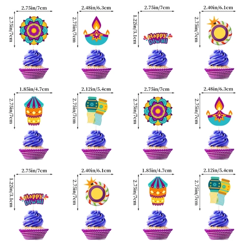 Bannière Happy Diwali Décorations De Gâteau Spirales Ornements Suspendus Papier Fête Des Lumières Décoration Rangoli Diya