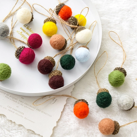 Christmas Wool Felt Acorn Ornaments Natural Caps Hemp Rope Hanging DIY Garland Home Festive Decor Forest Style
