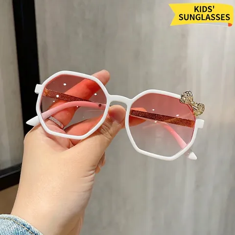 Occhiali Da Sole Bambini Montatura Poligono Plastica Metallo Decorazione Fiocco Metallico Protezione UV Moda Per Ragazze