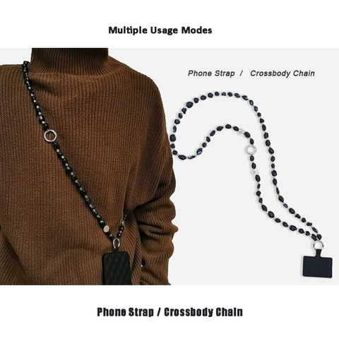 Vintage Ethnic Irregular Acrylic Beaded Phone Strap Crossbody Chain Neck Hanging Lanyard With Alloy Clasp For Women Men