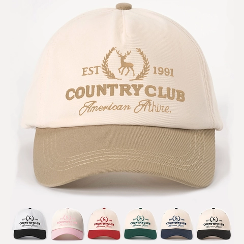 Retro Embroidered Baseball Cap Polyester Contrast Color American Country Club Style Adjustable Sun Protection Dad Hat