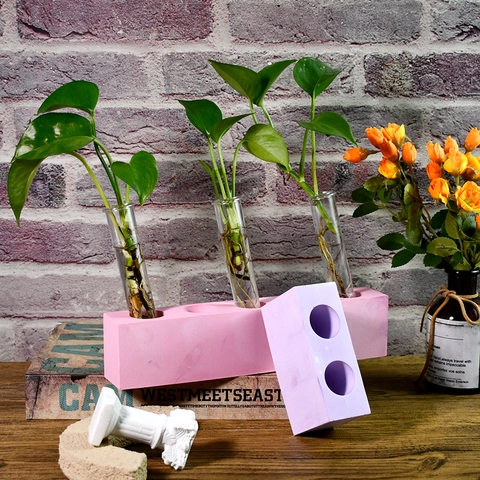 DIY Silicone Mold For Hydroponic Test Tube Vase Base Resin Casting Rectangular Multi Hole Desktop Plant Holder Crafting